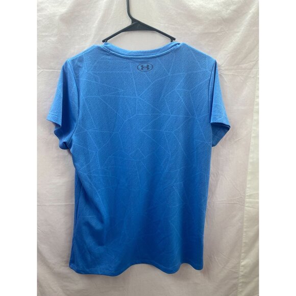 Under Armour Women's Large Blue with Gray Short Sleeve Logo Heat Gear Shirt - Picture 2 of 5